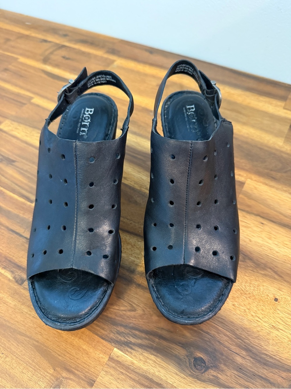 Born Galoa Black Perforated Leather Slingback Mules
